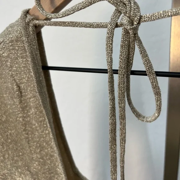 NWT Misa Los Angles Metallic Gold Beige Knit Cut Out Midi Sweater Dress - Picture 11 of 13